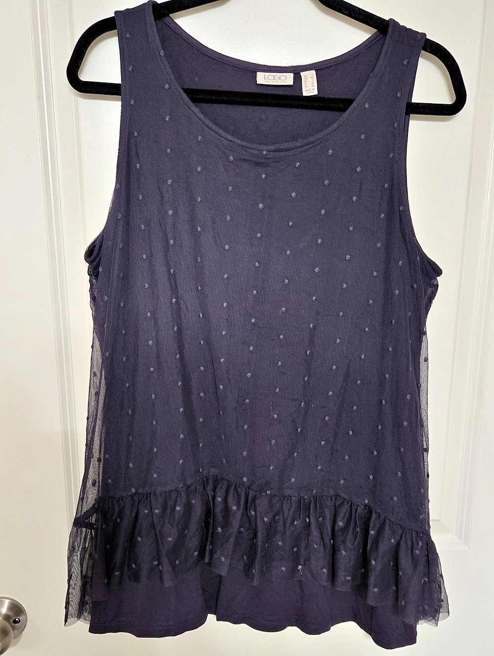 Lori Goldstein Women's Purple Polka Dot Tank Top Size Large Like New